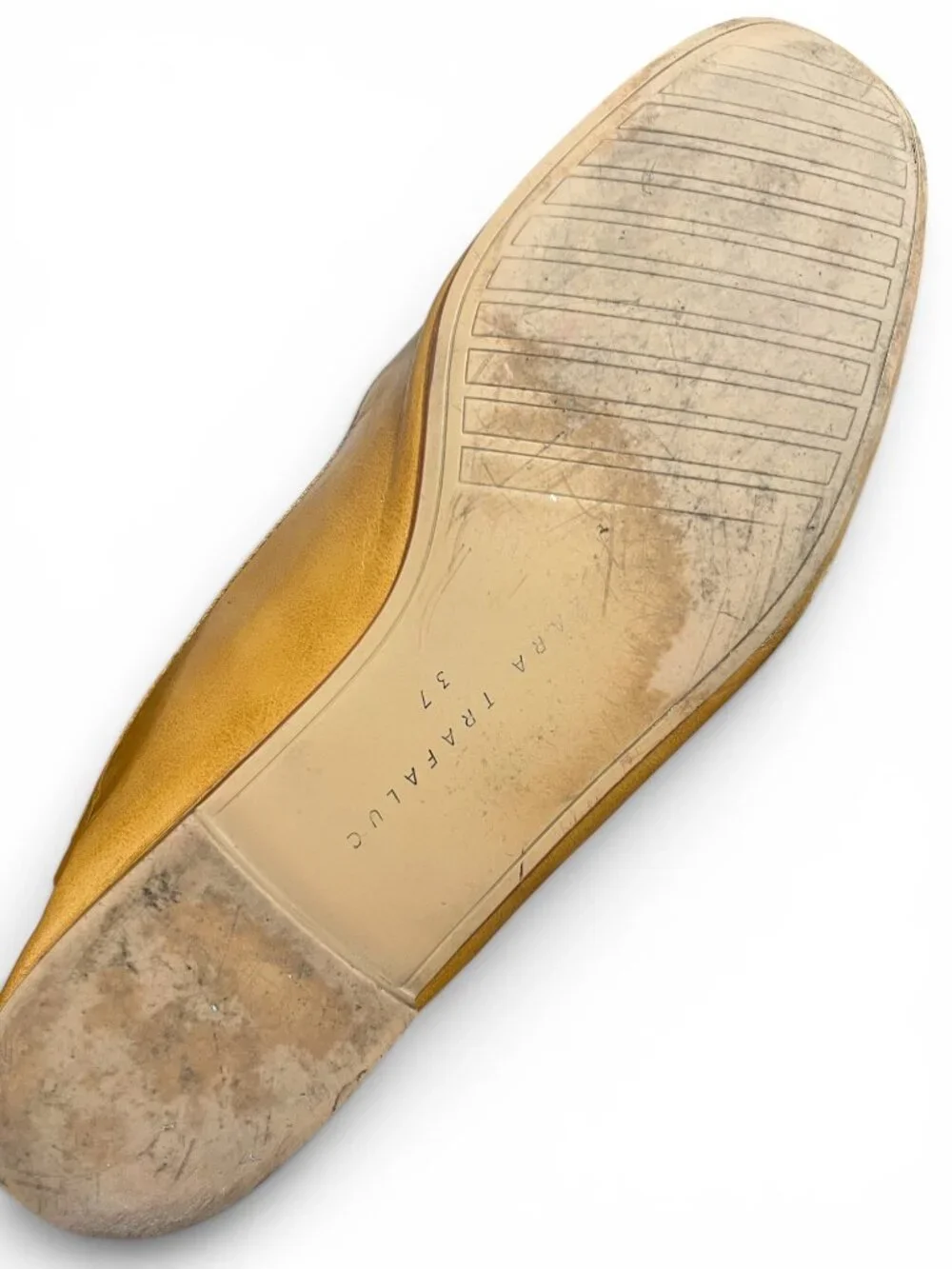 Zara Trafaluc Yellow Leather Loafer Flats With Tassel Detail Size 37
